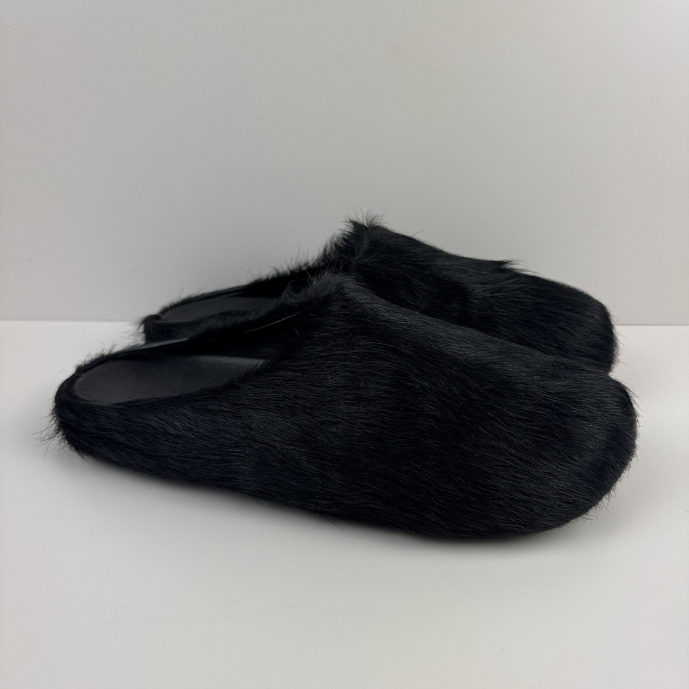 Marni Long Hair Calfskin Fussbett Sabot Mule Clog Black Men's EU 45 US 12